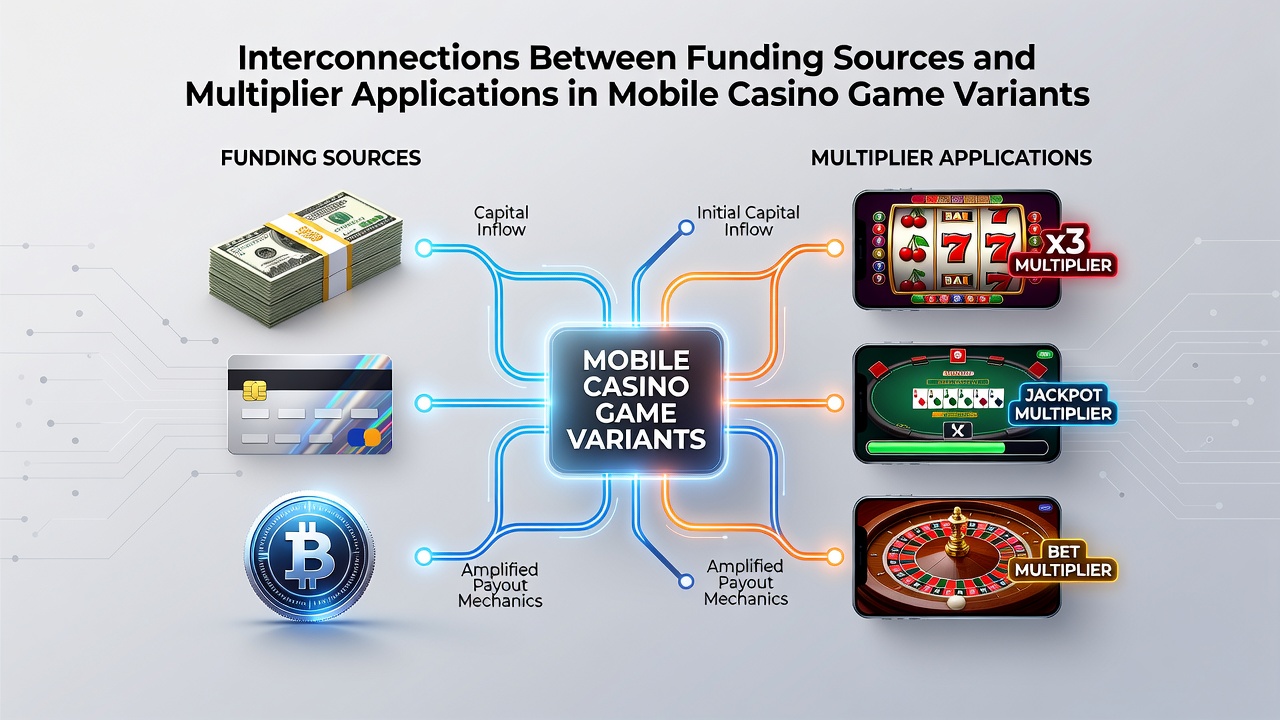 Darstellung von Finanzierungsquellen und Multiplikatoren in mobilen Casino-Spielvarianten