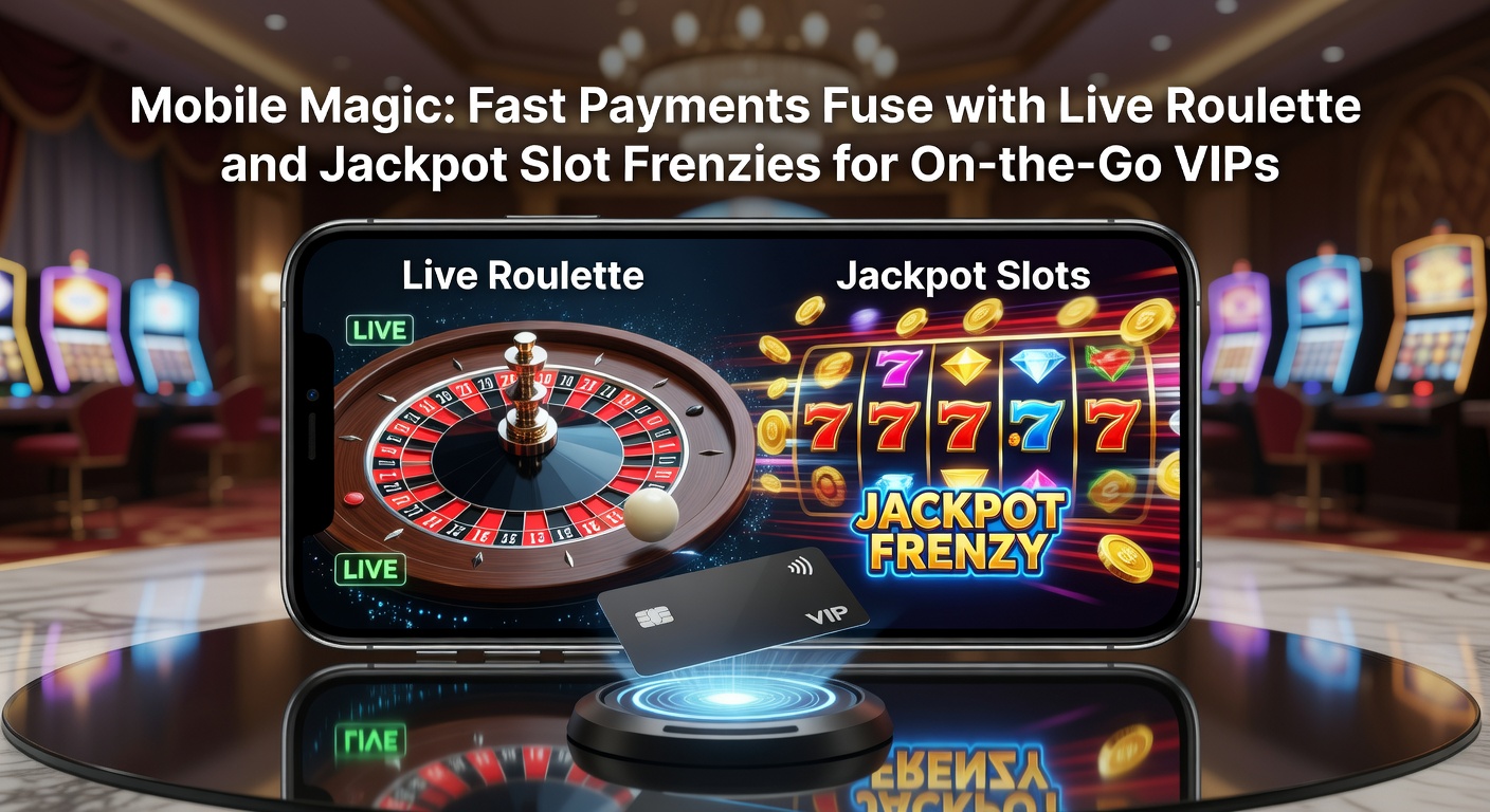 Smartphone mit Live-Roulette-Tisch und blitzschnellen Zahlungs-Icons auf einem dynamischen Casino-Hintergrund, das die Fusion von Mobilität und High-Stakes-Gaming symbolisiert