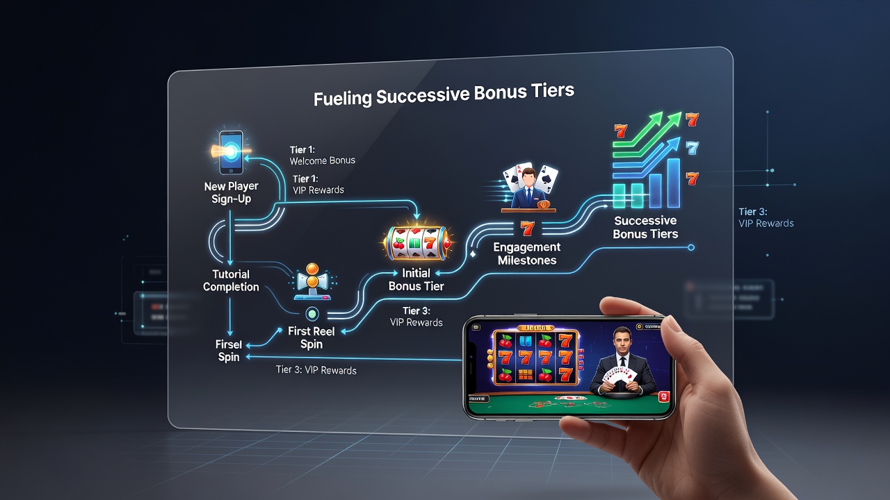 Darstellung von gestaffelten Bonusstufen und mobilen Spielabläufen in Reel- sowie Dealer-Games